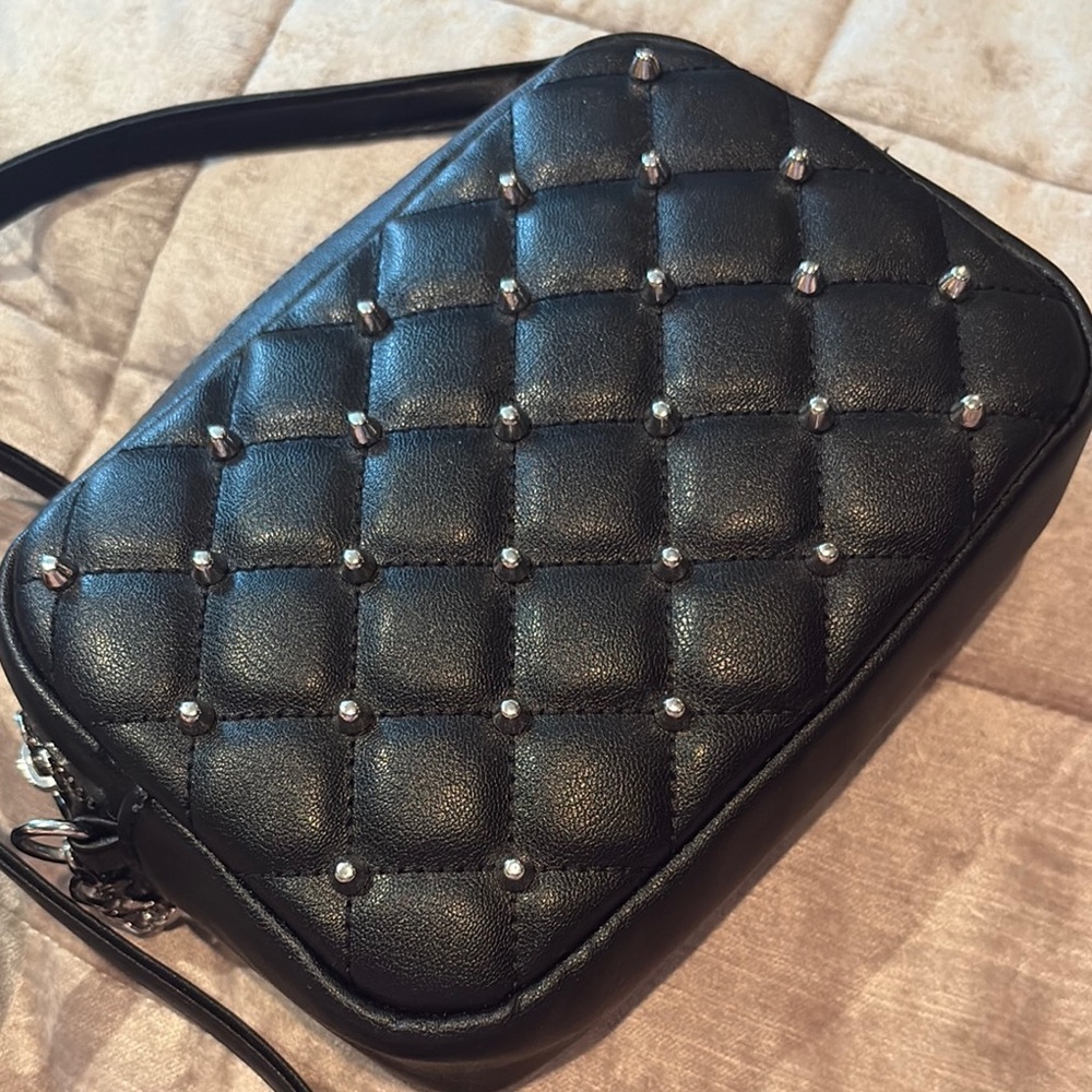 Rebecca Minkoff Quilted Crossbody Bag Diamond Pattern Black and Silver NWTS - Picture 2 of 9